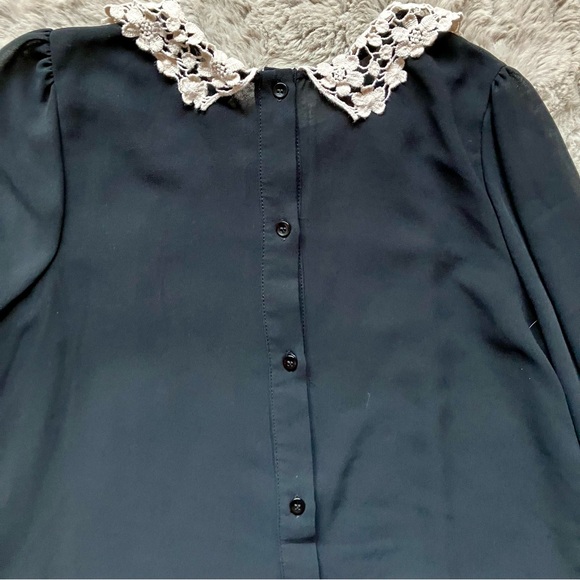 Lace collar Wednesday Adams sheer black blouse with button up back. Small. - Picture 3 of 7